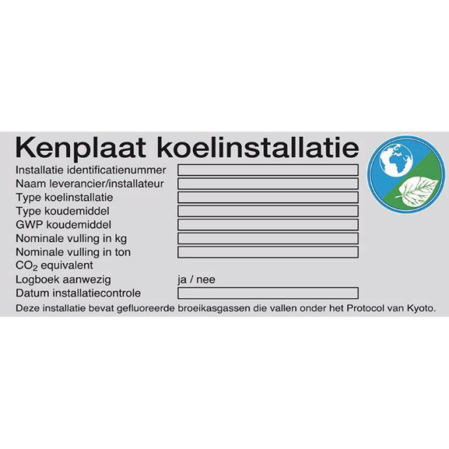 9546524 Kenplaat Koelinstallatie (vel a 4 stickers)